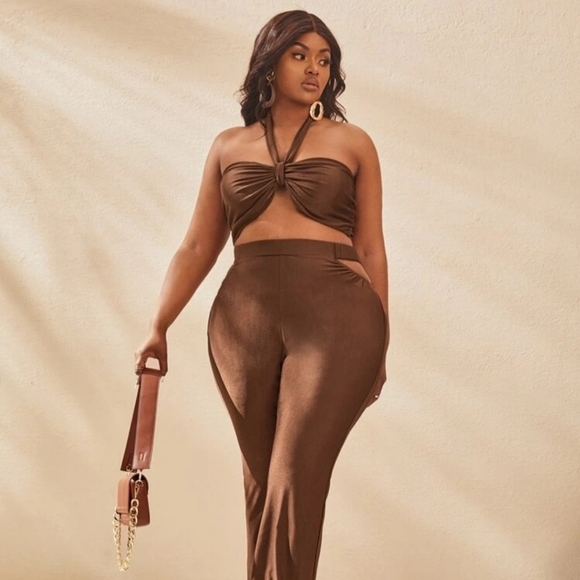 Shein Chocolate brown tie back cropped halter top 2XL - Picture 7 of 7